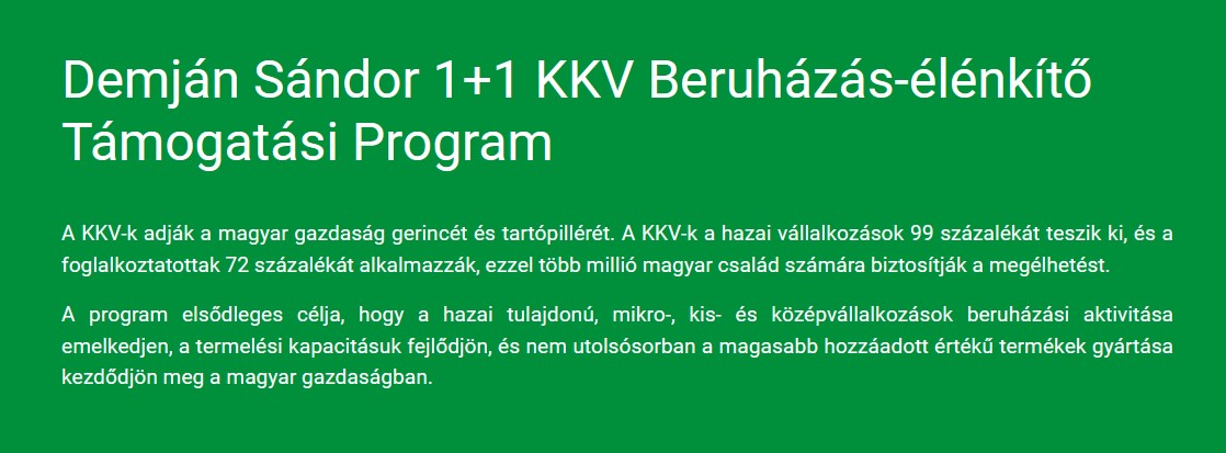 Demján Sándor 1+1 KKV Beruházás-élénkítő Támogatási Program